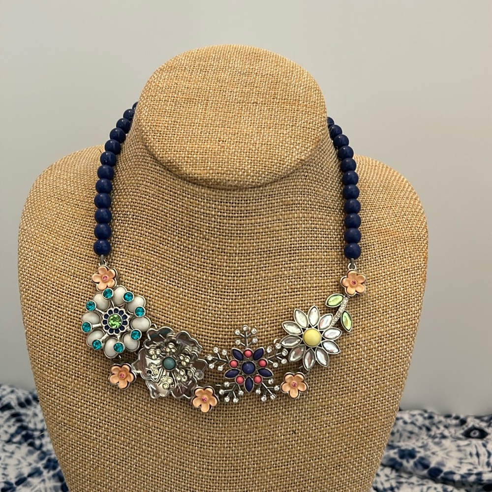 Lia Sophia vintage flower necklace. Missing one tiny stone. See pictures. - Picture 1 of 6